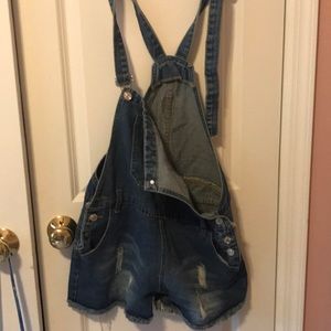 Never worn denim overall shorts